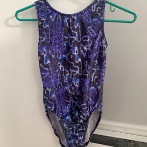 GK Gymnastics Leotard Adult Medium Purple and Gray Funky Leopard Print